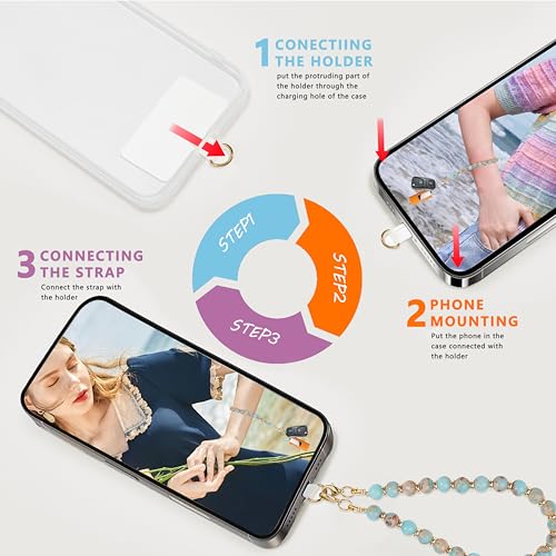 Image of Marble Beaded Phone Wrist Strap for Women, Detachable Design | 304 Steel Core, detachable phone wristlet with tether tab, keeps your phone secure for shopping, travel and daily use.