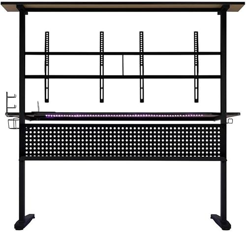 Miniatura 6 de Acme Canzi - Mesa de juegos de madera con 2 soportes de pantalla de metal, color negro