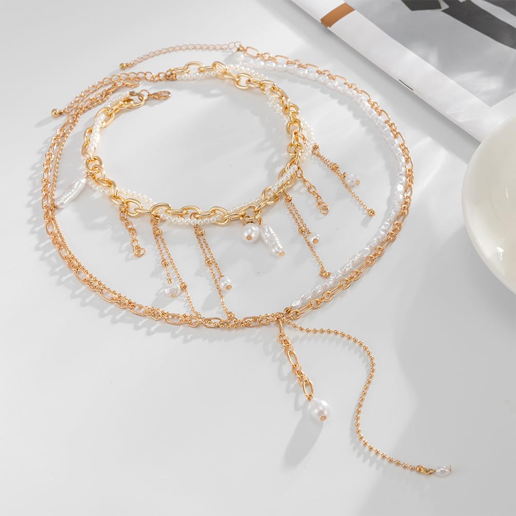 Dainty Layered Beads Irregular Pearl Choker Tassel Y Necklace for Women Trendy Unique Beaded Pearls Chain Necklaces Y2k Prom Party Jewelry Set Gifts - Image 5