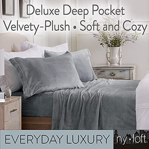 Ny Loft Ultra Soft Micro Fleece Sheets Set With Extra Deep Pockets | Extra Soft Velvet Fleece Sheet Set | Super Plush Polar Fleece | Velvet Plush Cozy Warmth | Tribeca Collection (Full, Grey) #TOP2