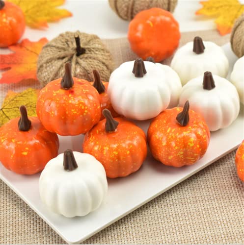 ANDES Thanksgiving Artificial Pumpkins Home Decoration Set, Mixture of 6 Burlap Pumpkins + 8 White Pumpkins + 8 Orange Pumpkins&Autumn and Halloween Decoration