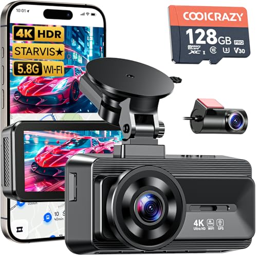 Coolcrazy 4K Dash Cam Front and Rear, STARVIS Sensor, Free 128GB...