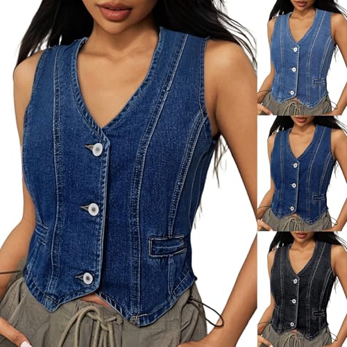 Chaleco vaquero para mujer ligero con tira de botones funcional 2