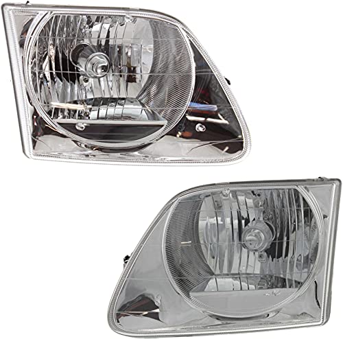Garage-Pro Headlight Assembly Compatible with 1997-2003 Ford F-150 and 1997-1999 Ford F-250 Halogen, Lightning Model, Set of 2, Driver and Passenger Side, Crystal Clear Lens