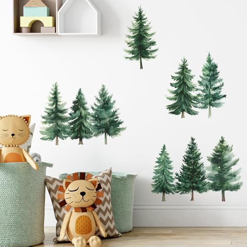 Vinilo Decorativo Árbol de Pino Acuarela Verde 44x43 in miniatura 5