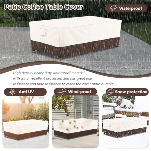 Image of Bitubi Waterproof Patio Coffee Table Cover, Rectangular Outdoor Small Side Table Cover - Fits up to 48L x 28W x 16H inches, Brown