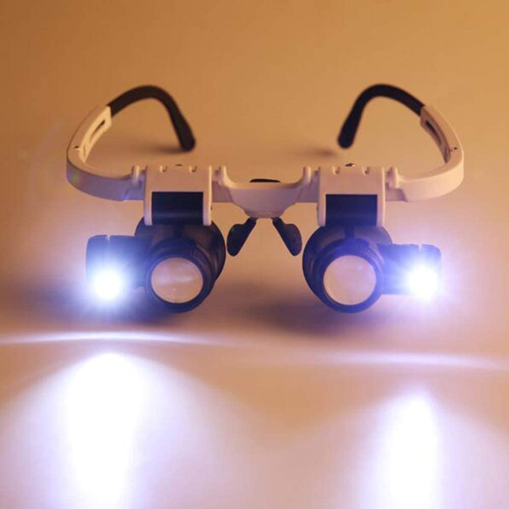 Desconocido Magnifier 3 Lens 8X 15X 23X Bracket Headband Magnifier Loupe Glasses with 2 LED Lights Eye Magnification Goggles Magnifying Tool A