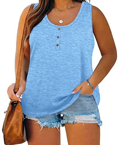 Image of Womens Plus Size Tank Tops Summer Button Down Henley Shirts Sleeveless Tops