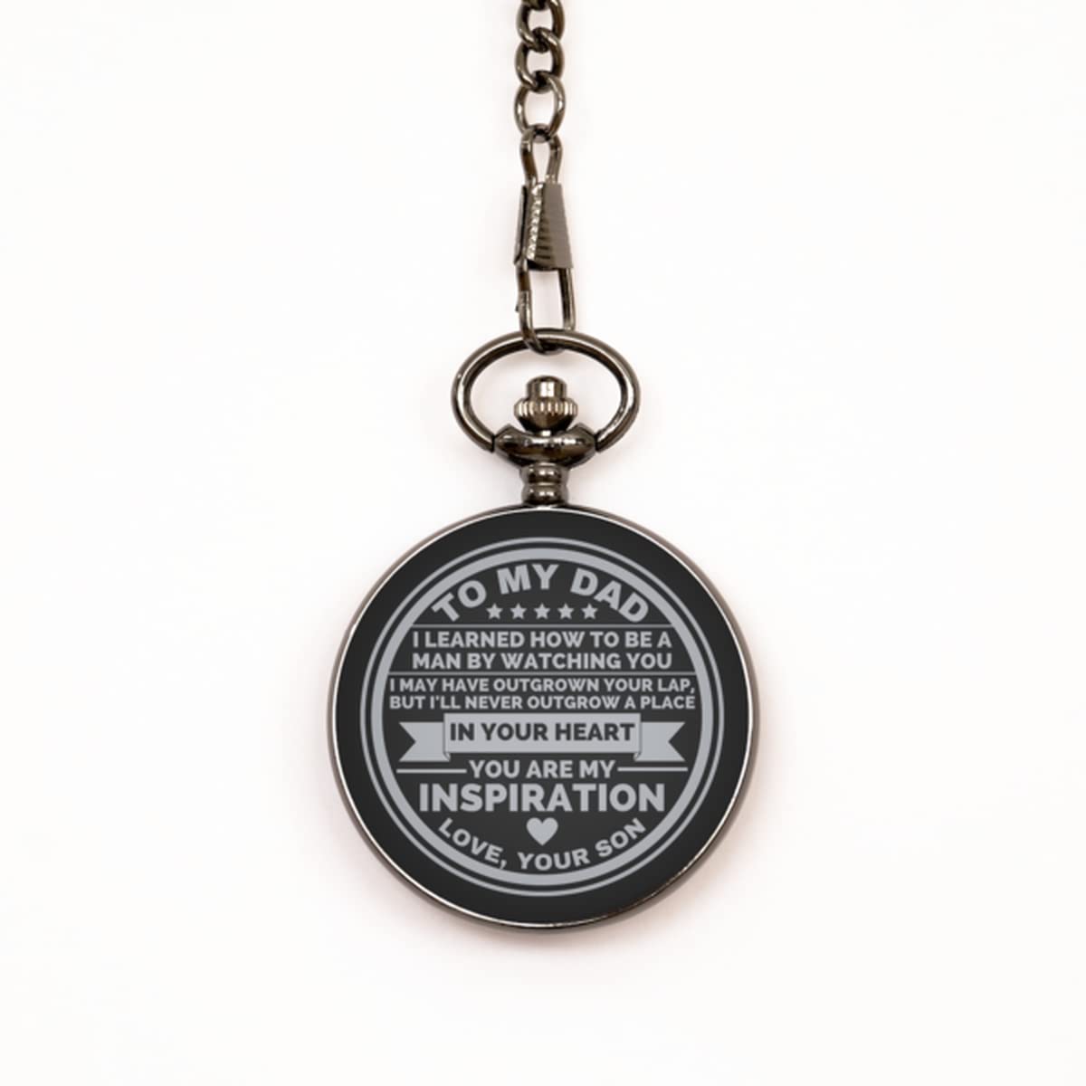 to My Dad Engraved Black Pocket Watch - Gift for Dad from Son - My Inspiration - Father's Day Christmas Birthday Gift