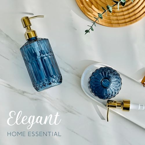 Image of JASAI 18Oz Blue Glass Soap Dispenser with Golden Pump for Dish Soap | Refillable Kitchen Soap Dispenser with Thick Glass & Rust Proof Pump, Bathroom Soap Dispenser for Hand Soap, Liquid Soap.