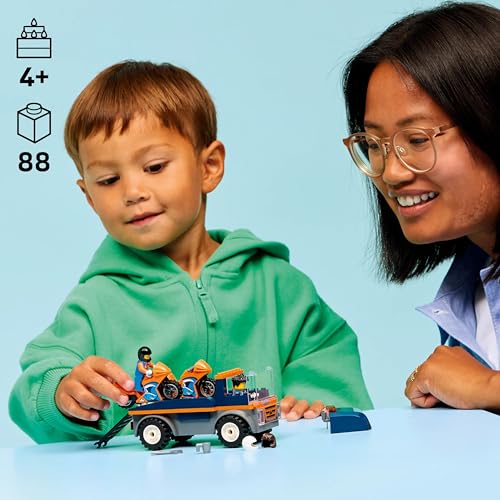 Image of LEGO City Motorcycle Transporter - Toy Vehicle Building Set - Flatbed Truck - 2 Minifigures - 60491