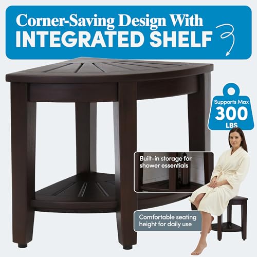 Image of AquaTeak Kai Mocha-Shield Corner 15.5 inch Teak Shower Bench