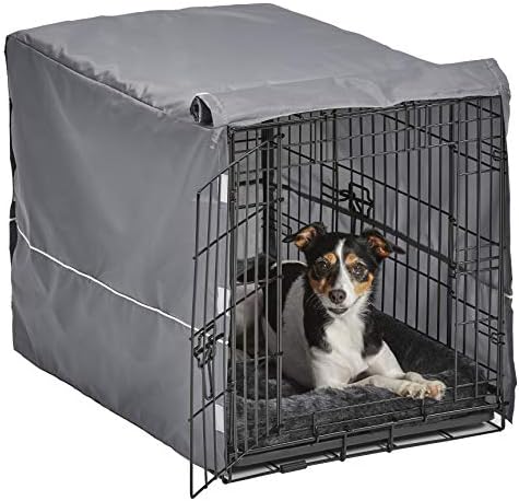 New World Double Door Dog Crate Kit Includes One Two-Door Crate, Matching Gray Bed & Gray Crate Cover, 30-Inch Kit Ideal for Medium Dog Breeds,Black & Gray