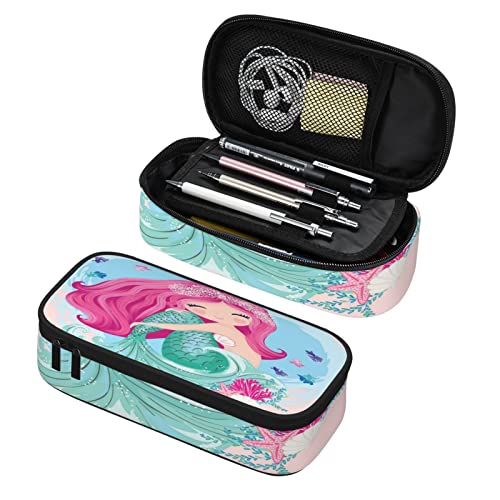 Estuche organizador de gran capacidad, diseño de sirena con cremallera para niñas, niños, adolescentes, adultos, escuela, oficina, bolsa de almacenamiento, soporte para lápices, estudiantes, papelería