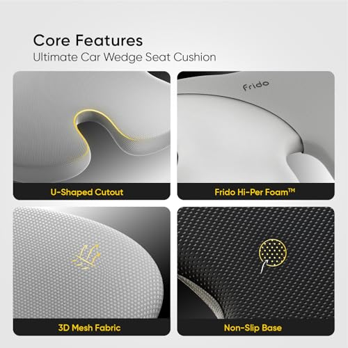 Image of Frido Ultimate Car Comfort Combo | Neck Rest, Backrest & Wedge Seat Cushion Combo of 3 | Ergonomic Neck, Back & Seating Support | Driving & Daily Commutes | Posture Correction | Universal Fit | Grey