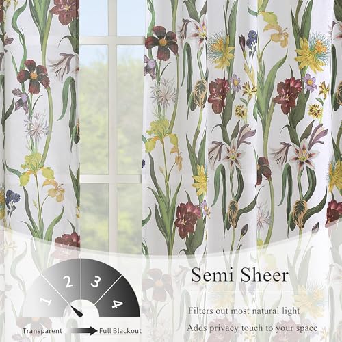 Image of Schweek Boho Floral Curtains 96 Inches Long 2 Panels for Living Room White