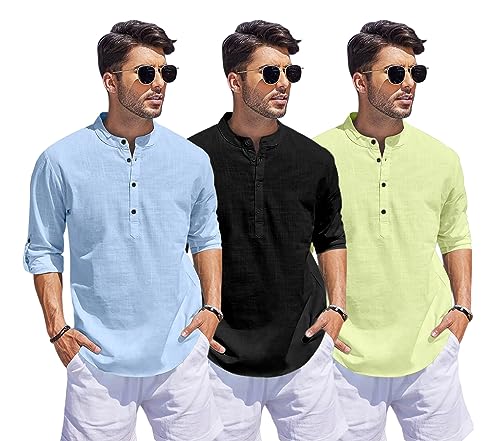 Image of Combo of Men Solid Cotton Blend Straight Kurta Shirt Pack of 3