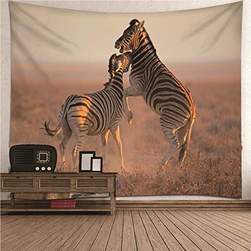 CEVAN Wandbehang Zum Aufhängen Wanddekoration Kinderzimmer Junge Zwei Zebras Spielen Auf Der Wiese Wandbehang Frau Wand Wohnzimmer Wanddekoration Schwarz Und Weiß 350x250cm