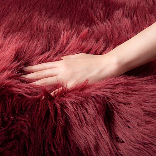 Ashler Faux Fur Rug, Fluffy Shaggy Area Rug Ultra Soft 2 X 6 Feet Sheepskin Fur Rug, Deep Red Fuzzy Rug Machine Washable Shag Rug, Nursery Decor Throw Rugs For Bedroom, Kids Room, Living Room #TOP4