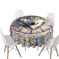 Morbuy Nappe Ronde Anti Taches, Loup Imprimé Nappe De Table Avec Bord Élastique Ajustée, Imperméable Polyester Couverture De Table De Pour Cuisine Jardin Fête (Loup Des Neiges,Diamètre 150cm