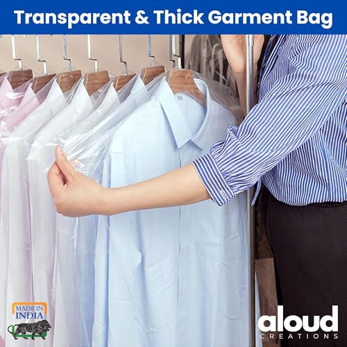 Image of ALOUD CREATIONS 30 Piece Thick Transparent Hanger Covers for Garments, Jackets, Shirts, Suits | Dress Cloth Cover for Wardrobe | Large Clear Plastic Bag, 60 Micron | Jumbo Size 24 x 36 Inch (60x90 cm)