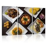 3 Piece Canvas Wall Art Typical Peruvian food seen from dark wooden table Framed Wall Art Prints Painting Artwork Picture Poster Home Decor for Living Room Bedroom Office Hanging