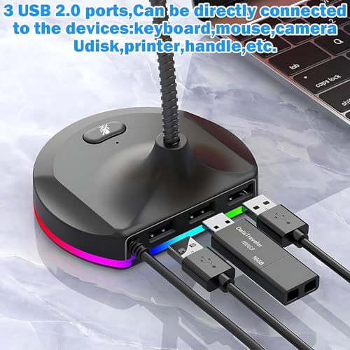 Image of ETZIN USB Computer Microphone with Mute Button and RGB Lighting,Plug&Play USB 3-Port Hub Mic for Conference,Gaming,You,Desktop PC Mic for -Black- EPL-1534UG