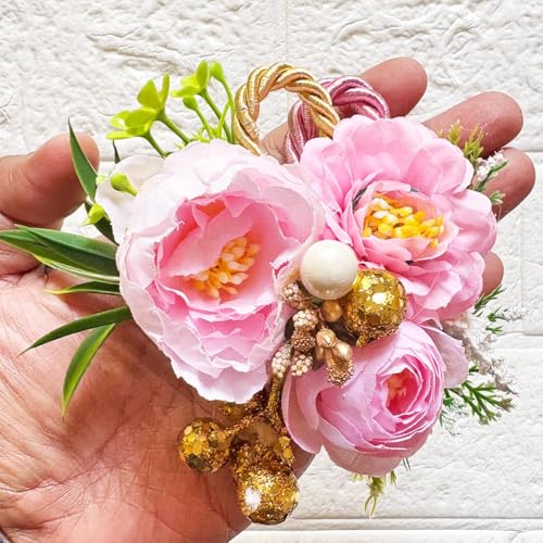 ADIKALA™ Handmade Artificial Big Peonies 3 Flower Bunch for Trousseau Packing, Ready to use Flower Brooch Hamper for Decoration, Gift Wrapping Flowers (6, Baby Pink)