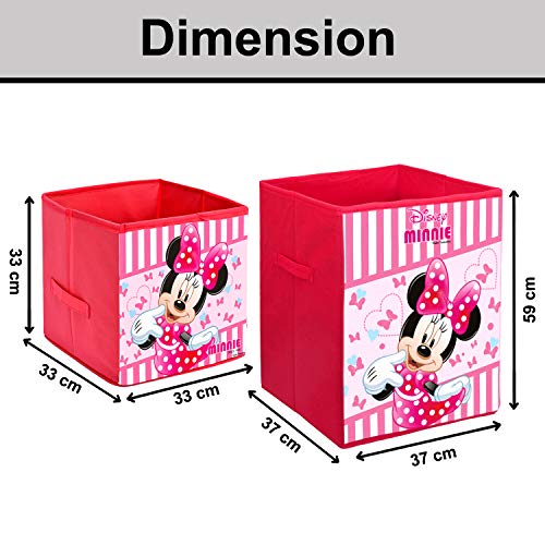 Image of Heart Home Disney Minnie Print Non Woven Large Size Fabric Foldable Laundry Basket and Small Size Cube Toy, Books, Shoes Storage Box with Handle (Set of 2, Pink)-HEART11895, Standard