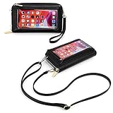 UTO-Crossbody-Phone-Bag-for-Women Leather Vegan Card Holder Touch Screen Cellphone Shoulder Purse with Wristlet Black