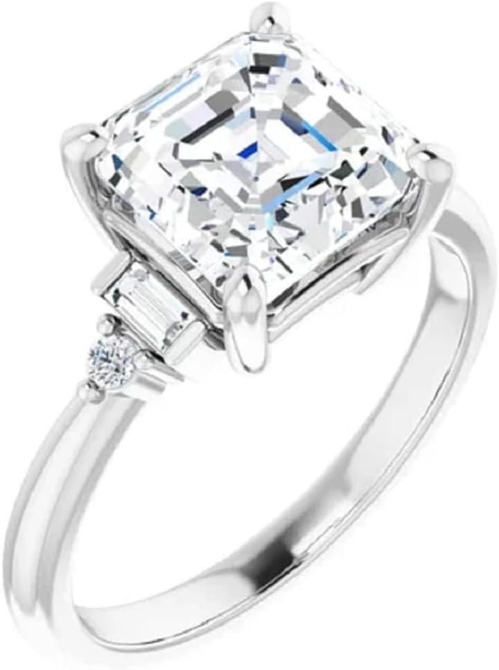 2CT-6CT Asscher Cut Wedding Ring Solitaire Three Stone Moissanite Bridal Ring for Women Promise Gifts for Her 925 Silver/10K/14K/18K Gold