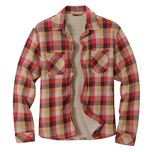 Men's Warm Sherpa Lined Plaid Flannel Shirts Fleece Jackets Outdoor Windproof Warm Long Sleeve Button down Shirts
