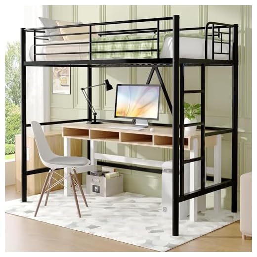 VECELO Metal Bunk Bed Single Size, High Sleeper Bedframe 90×190cm with Removable Ladder and Safety Guardrail, Space-Saving, Noise Free, No Box Spring Needed, Black