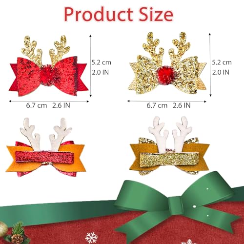 4 Piezas Pinzas para el Cabello de Navidad LÉ ÉCLAT Moño con Cuernos de Reno Disfraz Brillante miniatura 5
