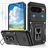 Jshru for Google Pixel 10 and Pixel 10 Pro Case with 2 Pack Screen Protector,Military Grade Shockproof Cover with Camera Protective,Ring Stand Phone Case for Google Pixel 10,Black