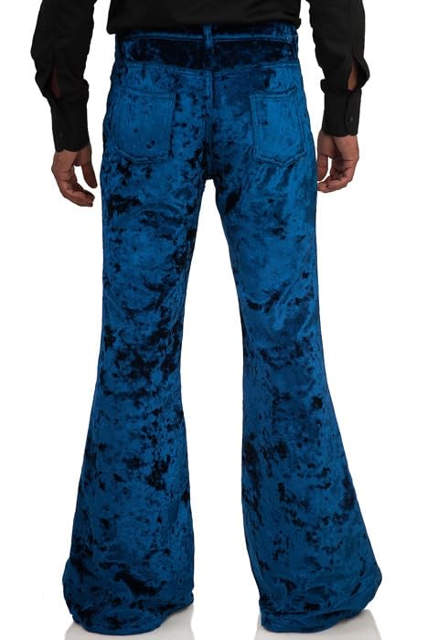 Image of Men's Velvet Relaxed Vintage 60s 70s Bell Bottom Stretch Fit Classic Comfort Flared Flares Retro Leg Disco Pants