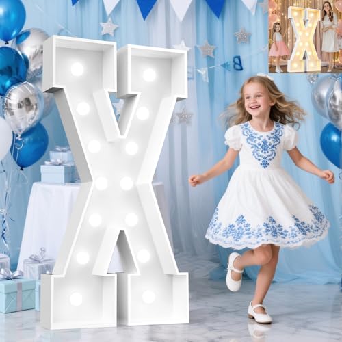 Image of Pooqla 4 FT Marquee Light Up Letters, Cool White and Warm White Marquee Letter 4 Feet Tall, Giant LED Sign Big Mosaic Letter X for Balloons Birthday Party Anniversary Wedding Decorations