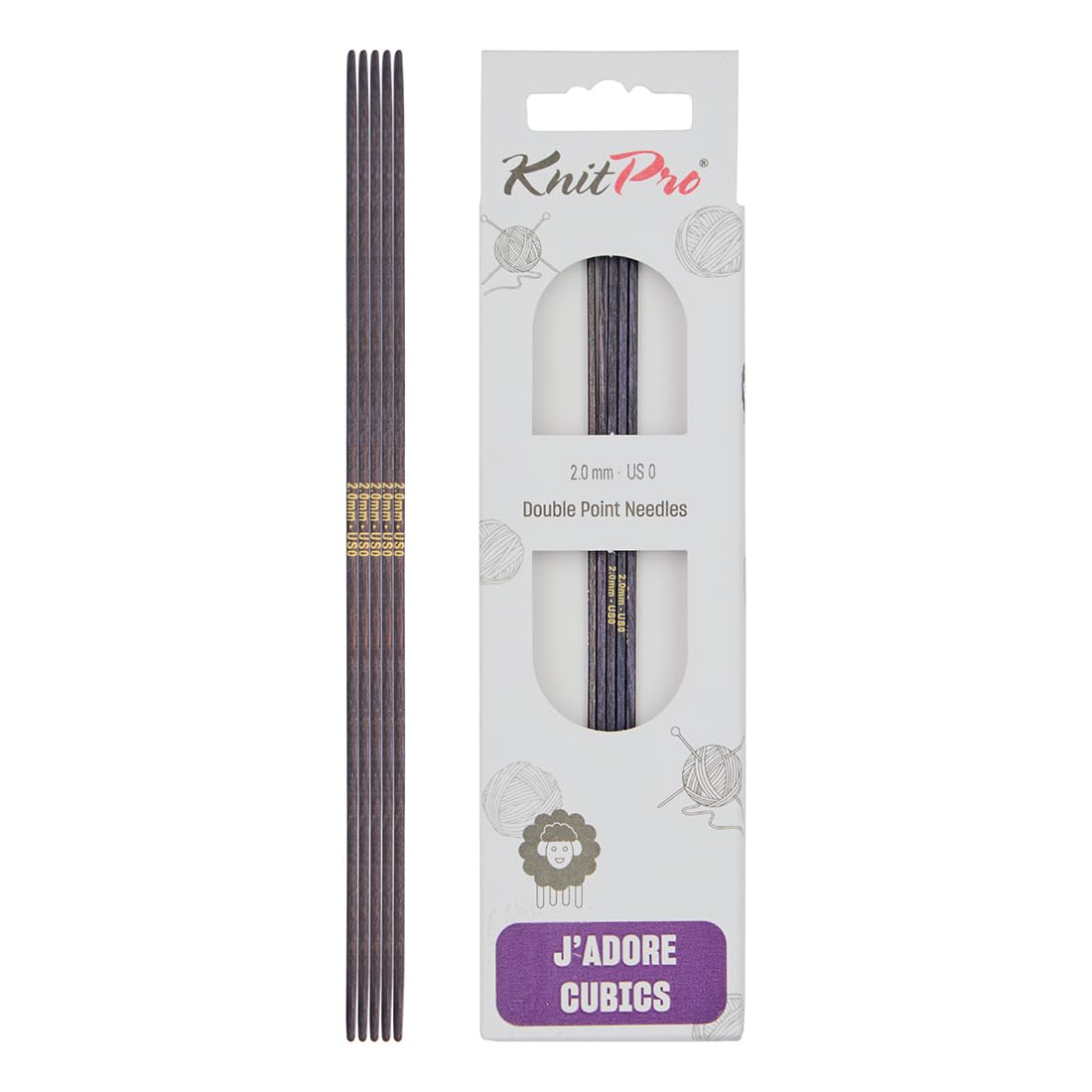 KnitPro J’Adore Cubics Double Pointed Needles 6" (15cm), Lavender, 2.00mm