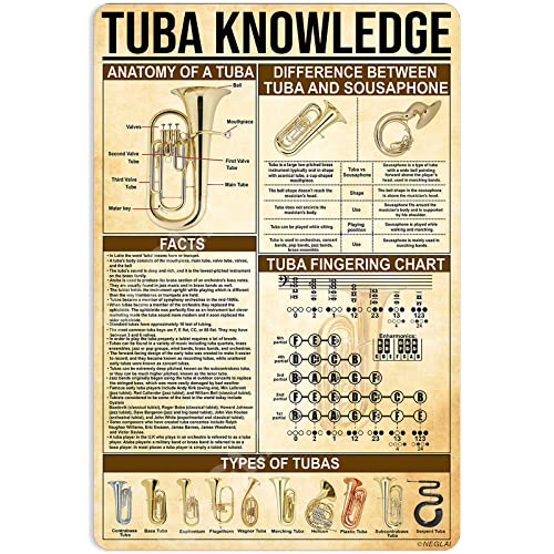 NEGLAI Tuba Knowledge Metal Signs Poster, Wall Decor Artwork Gifts for Musician 16x12 Inches