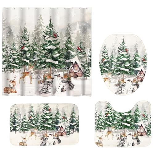 Rideaux douche imperméables Noël avec tapis antidérapants et WC - 2
