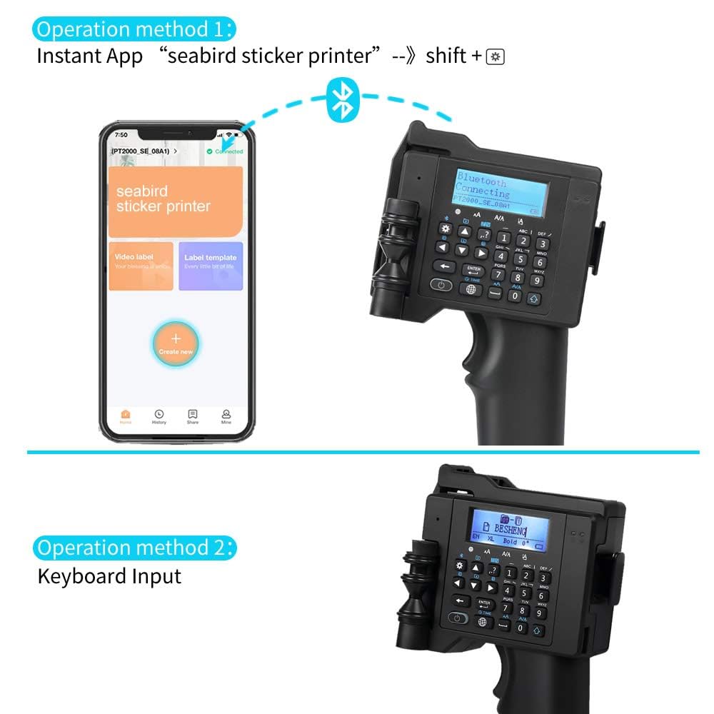 PT2000SE Imprimante à Jet d'Encre Portable avec Cartouche à Séchage Rapide pour QR Code, Logo, Date, Code-Barres