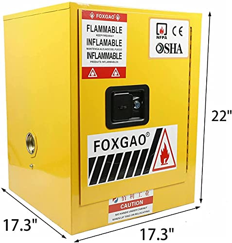 Gdrasuya10 12 Gallon Safety Storage Cabinet For Flammable Liquids,Yellow Leak-Proof Flammable Liquid Storage Manual Door Cabinet Fireproof Safety Storage Cabinet,17.3X17.3X22 Inch #TOP3