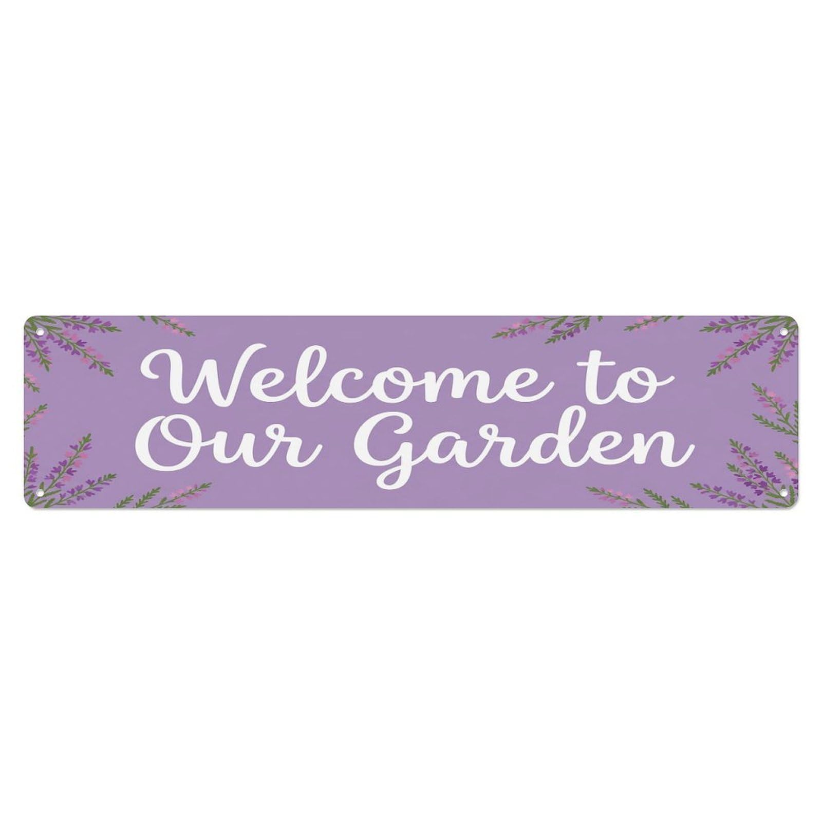 Vintage Welcome to Our Garden Heather Purple Metal Tin Sign