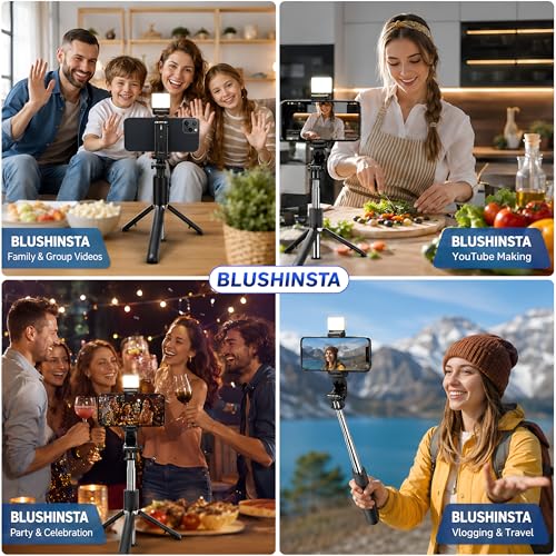 Image of Selfie Stick Tripod with Light, Tripod Stand for Phone with Light, 3 in 1 Design Selfie Stand, Rechargeable LED Light with Two Brightness Levels with Bluetooth Remote