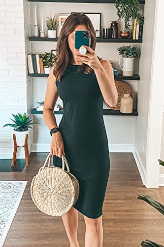 Image of PRETTYGARDEN Women's Summer Ribbed Bodycon Midi Dresses | Soft Stretchy Knit, Sleeveless Tank Dress, Slim Fitted, Elegant Spring Outfit for Work, Vacation Travel, Date Night, Party