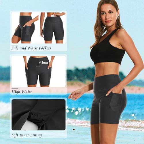 Image of HODOSPORTS Women's 3'' /5'' /7'' /9'' /12'' Swim Board Shorts UPF50+ High Waisted Quick Dry Swimsuit Bottoms with Pockets Liner