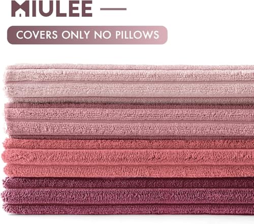 Image of MIULEE Pack of 4 Purple Pink Valentines Corduroy Decorative Throw Pillow Covers 18x18 Inch Soft Boho Striped Pillow Covers Modern Farmhouse Spring Home Decor for Sofa Living Room Couch Bed