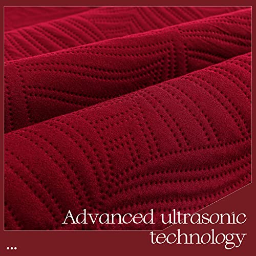 Whale Flotilla Premium Quality Ultra Soft Quilt Set King Size For All Season, Pre-Washed Microfiber Coverlet Bedspreads, Lightweight And Breathable, Red #TOP3