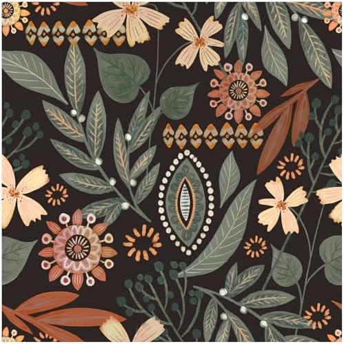 Luvdecor Peel and Stick Wallpaper Boho Dark Floral Leaf Removable ...