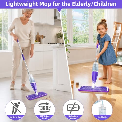 Image of Spray Mops for Floor Cleaning: Hardwood Floor Mop Wet Dry Mop Refillable | Swivel Head Leak-proof for Apartment, 4 Washable Pads for Swiffer PowerMop, Portable Microfiber Flat Mop, for Multi-surface